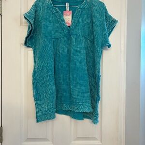 Zenana Outfitters Teal Textured Blouse